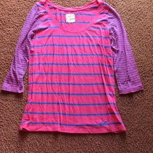 Pink and blue stripped 3/4 sleeve shirt